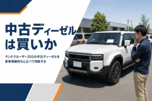 中古車展示場に並ぶ大型SUVと値札