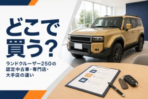 ランドクルーザー250の中古をどこで買うかを解説する記事のアイキャッチ