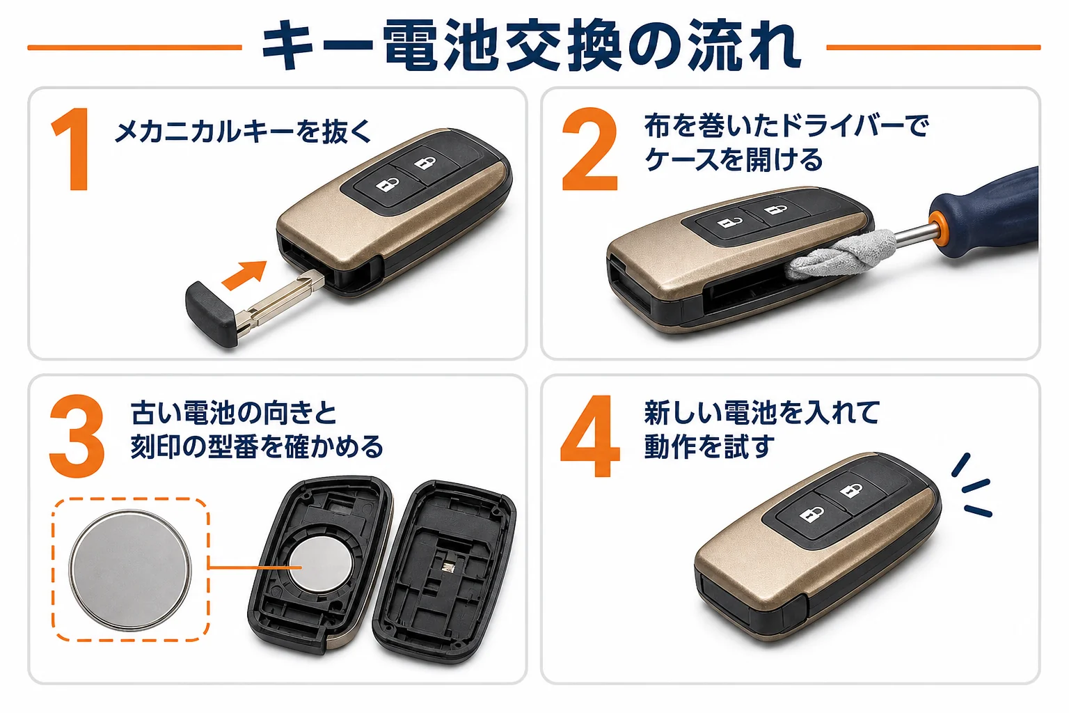 ランクル250のスマートキー電池交換の手順を示した図解