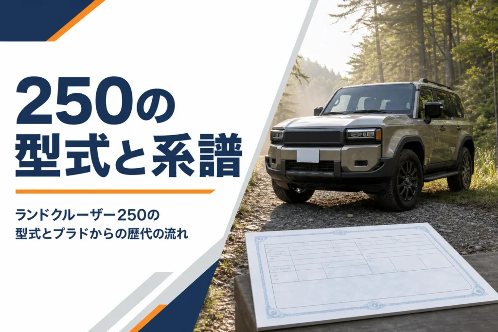 大型の本格SUVと車検証で型式を確かめるイメージ