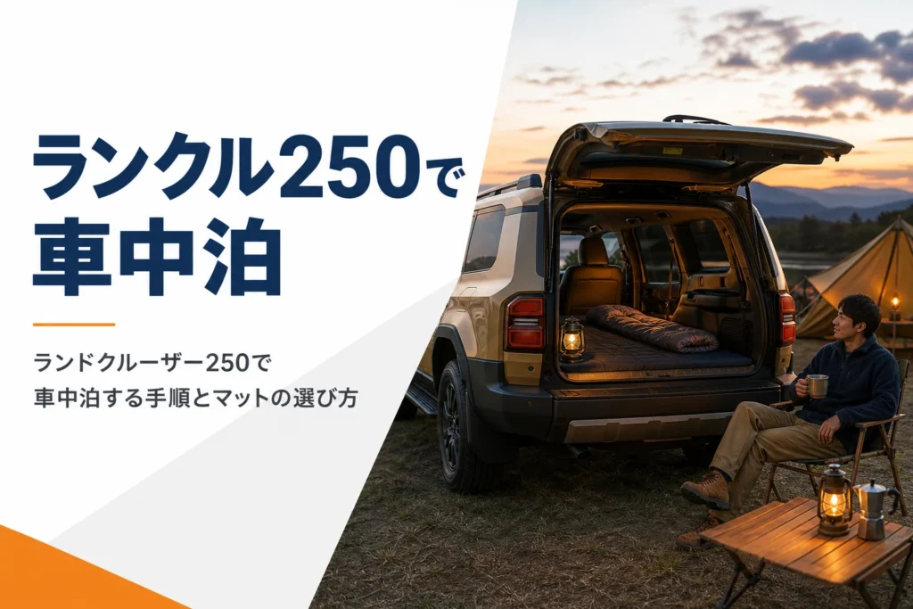 ランドクルーザー250での車中泊を解説する記事のアイキャッチ