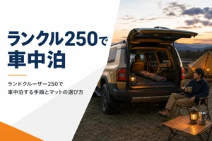 ランドクルーザー250での車中泊を解説する記事のアイキャッチ